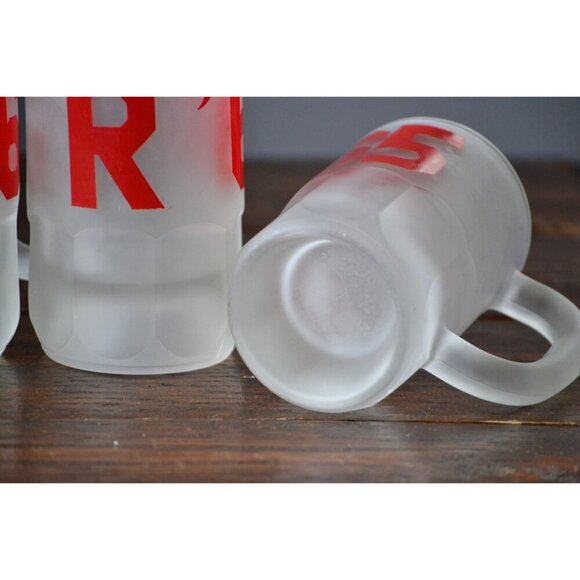 Four Hazel Atlas Frosted Glass Beer Mug red Collegiate Letterman Vintage barware - Picture 7 of 7